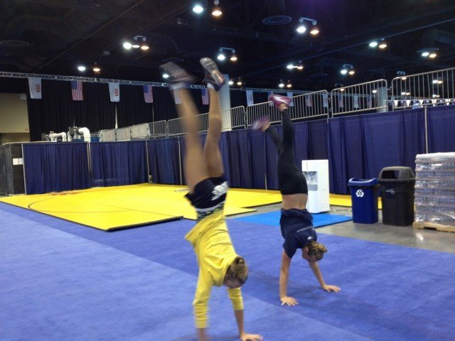 DanaVollmerCatherineBreedDoHandStands The US Gymnastics Trials were held earlier in the month, but Cal swimmers Dana Vollmer and Catherine Breed are still ready with some impressive handstands (@DanaVollmer) (@Cat_322)