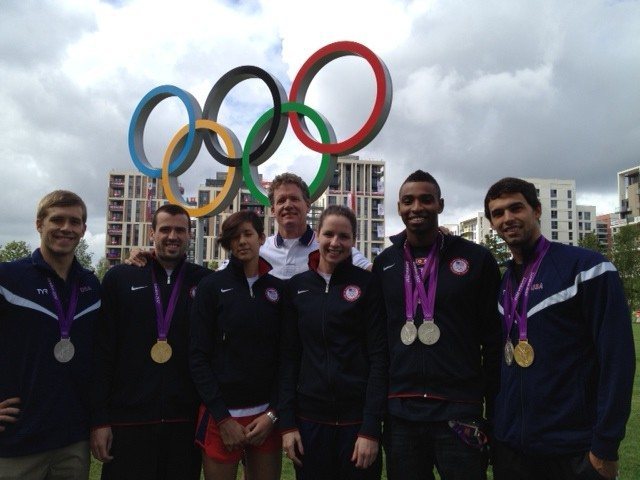 SwimMAC, Charlotte, NC, 2012 Olympians: Nick Thoman, Davis Tarwater, Micah Lawrence, Coach David Marsh, Kara Lynn Joyce, Cullen Jones, Ricky Berens