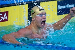 Cesar Cielo, 50 butterfly gold and celebration, 2010 Pan Pacific Championships (Photo Credit: Tim Binning, theswimpicutres)