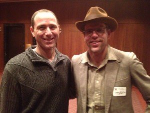 Gary Hall Jr. (right) has found a new partner for the weekend, as apparently Dave didn't get an invite. See here with American relay anchor extraordinnaire Jason Lezak at the Swimming through the Decades panel.