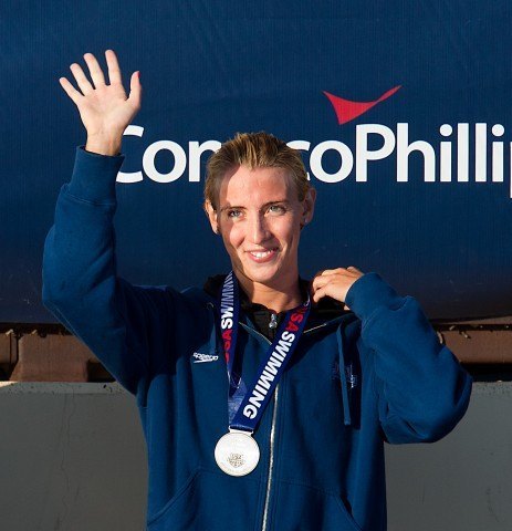 Madison Kennedy on the medal stand following a second place finish in the 50 free (25.09) at the 2011 ConocoPhillips National Championships (Photo Credit: Tim Binning, the swim pictures)