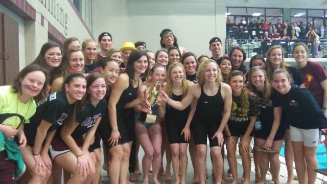Oakton girls with championship trophy at the 2013 Virginia State Swim Meet