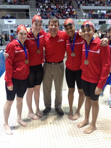 The Baylor School winning 200 and 400 medley relays (L-R) Hanna Peiffer, Kristen Vredeveld, Kimberlee John-Williams, Breann Roman.