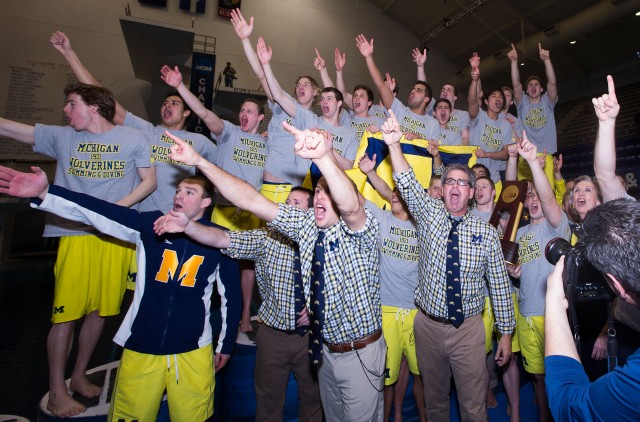Michigan Celebration, 2013 Men's NCAA Swimming and Diving Championships (photo Credit: Tim Binning, the swim pictures)