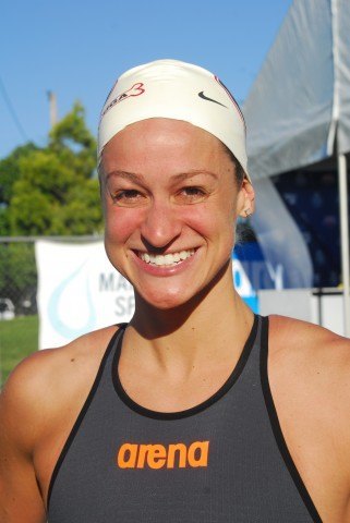 Megan Romano, newly turned pro, won the women's 100 free - mirroring her run up to the 2012 Summer Olympics (Photo: Bill Collins)