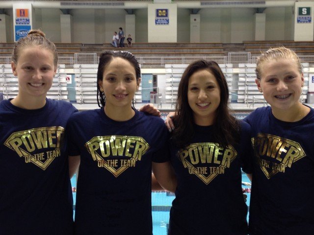 Aquajets 400 Free Relay NAG Record: L-R: Courtney Evensen, Zoe Avestruz, Emma Wittmer, Kaia Grobe (Photo: Jean Buteyn)