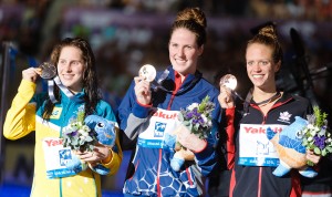 Hilary Caldwell, Missy Franklin, Belinda Hocking, 200 backstroke final, 2013 FINA World Championships (Photo Credit: Victor Puig)