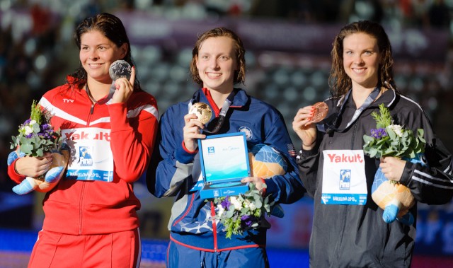 Lotte Friis, Katie Ledecky, Lauren Boyle, 800 freestyle final, 2013 FINA World Championships (Photo Credit: Victor Puig)