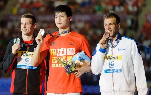 Ryan Cochrane, Sun Yang, Gregorio Paltrinieri, 2013 Worlds, 1500 Free (Credit: Victor Puig, victorpuig.com)