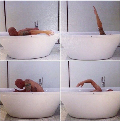 Brent Hayden swims in the bathtub (courtesy & permission via Brent Hayden at his instagram account bhayden2012)