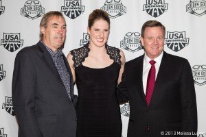 2013 Golden Goggles: Chuck Wielgus Executive Director of USA Swimming, Missy Franklin, Scott Blackmun (USOC CEO) (courtesy of Melissa Lundie, melissalundie.com)