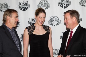 Chuck Wielgus, Missy Franklin & Scott Blackmun at the 2013 Golden Goggles (courtesy of Melissa Lundie, melissalundie.com)