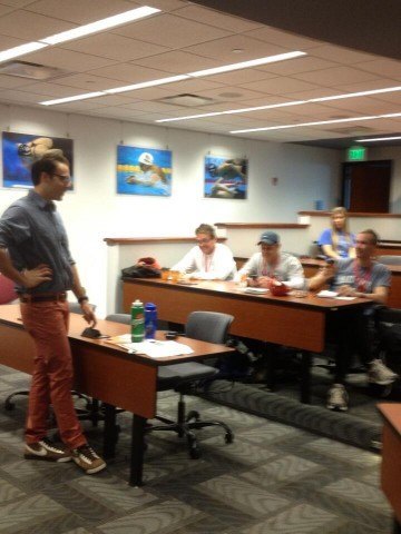 Garrett Weber-Gale, the Athletic Foodie, hosted a talk on nutrition at the 2013 Fantasy Camp (courtesy of the USA Swimming Foundation)