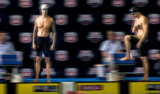 Ricky Berens stepping up against Anthony Ervin and the field in the 100 free USA nationals (photo: Mike Lewis, Ola Vista Photography)