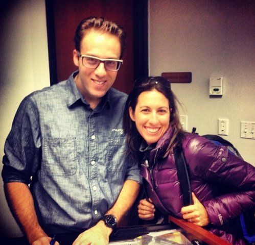 Janet Evan, the greatest distance swimmer of all-time, stops in on Garrett's nutritional talk at the 2013 Fantasy Camp (courtesy of the USA Swimming Foundation)