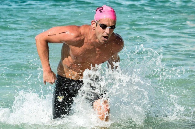 still in the top pack...Alex Kostich at the 2013 Waikiki Roughwater Swim (photo: Mike Lewis, Ola Vista Photography)