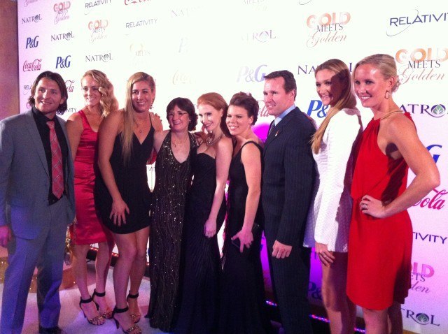 Tony Azevedo, Jen Kessy and April Ross (Silver medalists, Beach Volleyball), Bonnie Blair (Olympic icon, Speedskating), Jessica Chastain (star of Zero Dark Thirty), Caitlin, Dan Janssen (Olympic Champion, Speedskating), Kerri Walsh (3x Olympic Champion, Beach Volleyball) and Jessica Hardy (Olympic Champion, Swimming). (Images courtey of Brant Feldman, agm.us)