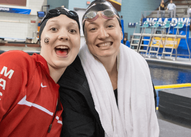 Brittany MacLean & Jordan Mattern at the 2014 NCAA Women's DI Swimming & Diving Championships (Tim Binning, theswimpictures)