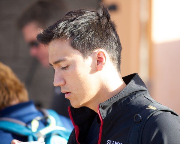 Eugene Godsoe, singer and elite swimmer, arrives at the 2014 Arena Grand Prix in Mesa (courtesy of Rafael Domeyko, rafaeldomeyko.com)
