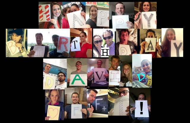 David Arluck gets a big Happy Birthday from his Fitter and Faster Swim Tour Team on Monday after the Spingfield clinics.