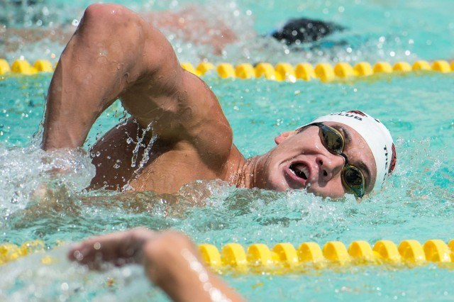 Nathan Adrian cooling down after ripping the 100 (Photo: Mike Lewis - Courtesy of U.S. Masters Swimming)