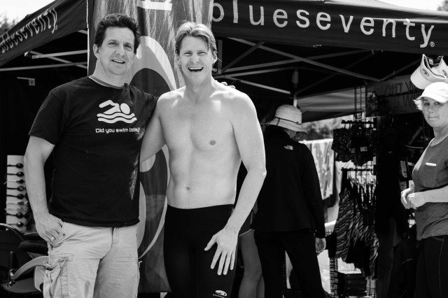 Olympians and friends. Roque Santos and Josh Davis having a good time (Photo: Mike Lewis - Courtesy of U.S. Masters Swimming)