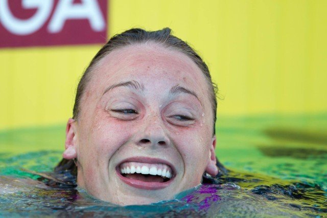 Lauren Barber from the Jewish Community Center swam a 1:09.72 to win a tightly-contested women's 100 breaststroke A-Final. The top four were separated by just .17 seconds.