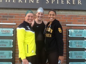 Women's 200 free podium L to R: Kylie Palmer, Missy Franklin, Chelsea Chenault. Photo: Anne Lepesant