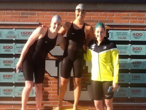 Women's 100 back podium L to R: Missy Franklin, Elizabeth Pelton, Mikkayla Sheridan. Photo: Anne Lepesant