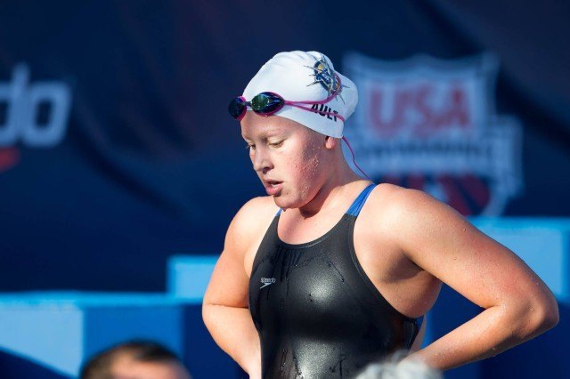 Taylor Ault won the B Final of the girls' 400 free in 4:12.84 on Friday. (Courtesy: Tim Binning/TheSwimPictures.com)
