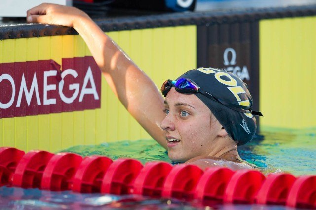 Lauren Case from Chattahoochee Gold won the B-Final of the girls' 100 fly in 59.63. That was the same time as Veronica Burchill used to win the A-Final. (Courtesy: Tim Binning/TheSwimPictures.com)