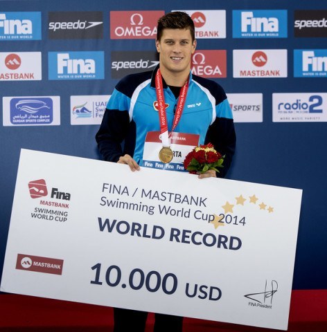 Daniel Gyurta HUN (World Record 2.00.48) 200 breaststroke men FINA Mastbank Swimming World Cup 2014 Dubai, UAE 2014 Aug.31 th - Sept.1st Day1 - Aug. 31 heats Photo G. Scala/Deepbluemedia