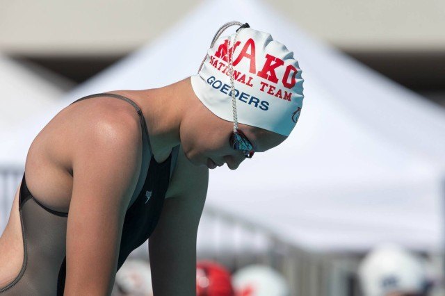 Anya Groeders was one of the youngest swimmers at Junior Nationals at only 13 years old. She's specifically a MAKO Shark. (Courtesy: Tim Binning/TheSwimPictures.com)