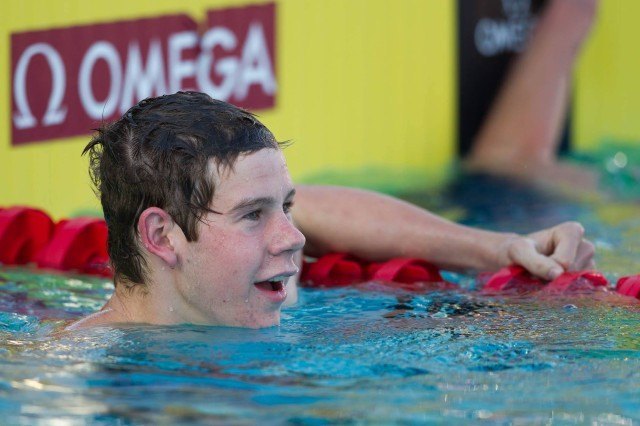 Nitro's Sean Grieshop also thumped his own lifetime best, by a total of three seconds between prelims and finals, on Saturday. That put him 2nd at the 2014 U.S. Junior Nationals. (Courtesy: Tim Binning/TheSwimPictures.com)