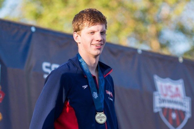 That 100 free victory for the high school senior builds huge anticipation for his 200 and 400 freestyles later this week and next. (Courtesy: Tim Binning/TheSwimPictures.com)