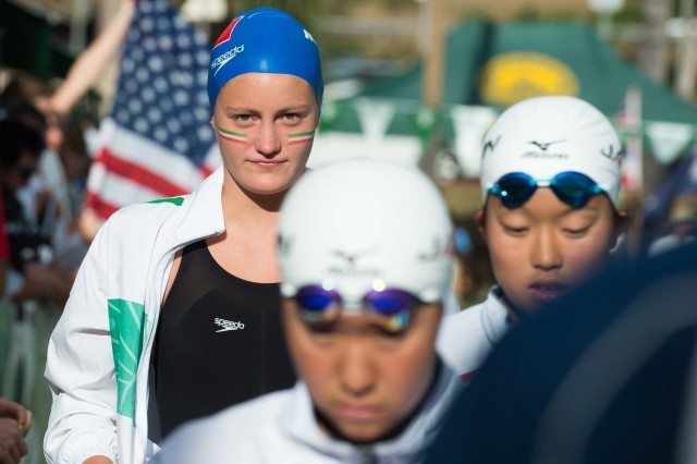Mexico's Hermosa Gonzalez marches out for the finals in the 200IM (photo: Mike Lewis, Ola Vista Photography)
