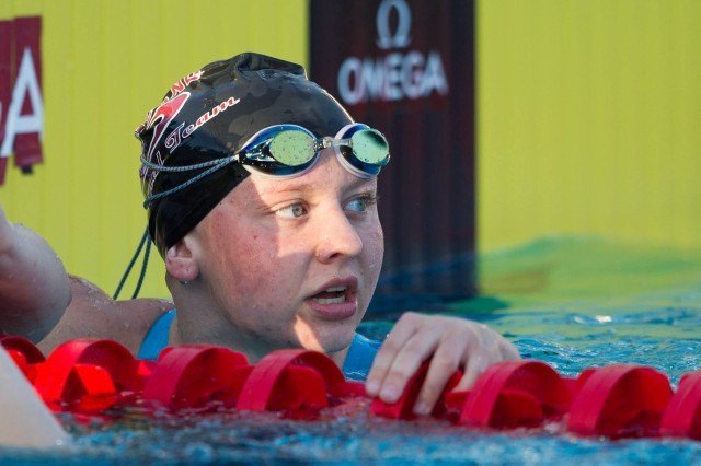 Vanessa Krause was part of an Indiana 1-2 finish in the girls' 100 fly A-Final on Friday. (Courtesy: Tim Binning/TheSwimPictures.com)