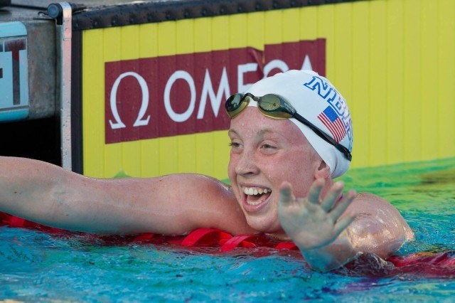Sierra Schmidt has made the move from the Germantown Academy to North Baltimore this summer, and the immediate dividend was a second Junior National title - this one coming in 4:10.92. (Courtesy: Tim Binning/TheSwimPictures.com)