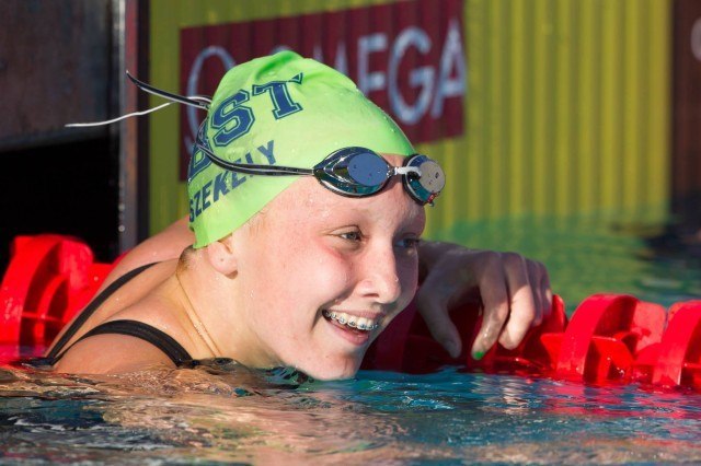 Allie Szekely is a Junior National Champion in backstroke, winning the 200 with a 2:11.29. She used to be one of the country's best junior breaststrokers. (Courtesy: Tim Binning/TheSwimPictures.com)