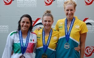 Women's 100 free S14 podium left to right: Beatriz Resendiz Garcia (MEX) 3rd, Kayla Clarke (AUS) 1st, Taylor Corry (AUS) 2nd. Photo: Anne Lepesant