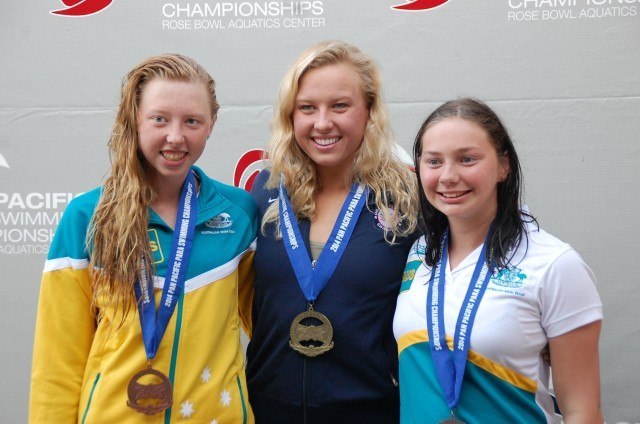 Women's 200 IM SM8 podium left to right: Lakeisha Patterson (3rd), Jessica Long (1st), Maddison Elliott (2nd). Photo: Anne Lepesant