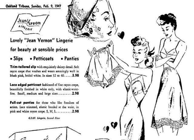 Jean Vernon – After WWII, the company starts manufacturing lingerie under the brand name Jean Vernon