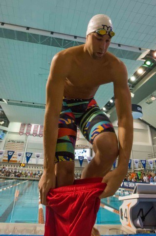 Matt Grevers sporting the new and colorful TYR Avictor for the finals in the men's 100 free (photo: Mike Lewis, Ola Vista Photography)