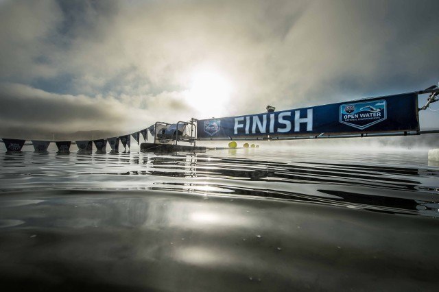 Despite the severe drought conditions in California the officials at Caustic Lake were able to release enough water to lower reservoir for the race. This shot was taken the morning of the 10K before anyone had come on the course. (photo: Mike Lewis, Ola Vista Photography)