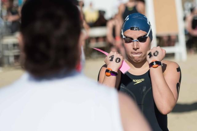 I like the intensity of Eva Fabian's face as she walked through the safety check at the open water swimming nationals. Eva is one of the nicest people out there but when it comes time to race she knows how to get in the zone (photo: Mike Lewis, Ola Vista Photography)