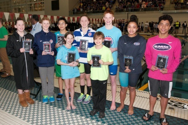 Oustanding Athlete of the Meet Awards Erin Gemmell, 9 - NCAP / Nicholas Arndt, 9 - FISH / Hannah Arndt, 10 - FISH / Tia Thomas, 10 - RMSC / Brett Feyerick, 10 - NCAP / Anna Keating, 11 - MACH / Darius Truong, 11 NCAP / Katie Mack, 12 - NCAP / Ryan Catron, 12 - NCAP / Sinead Eksteem, 13 - NCAP, John Clado, 13 - RMSC / Cassidy Bayer, 14 - NCAP / Timothy Wu, 14 - NCAP