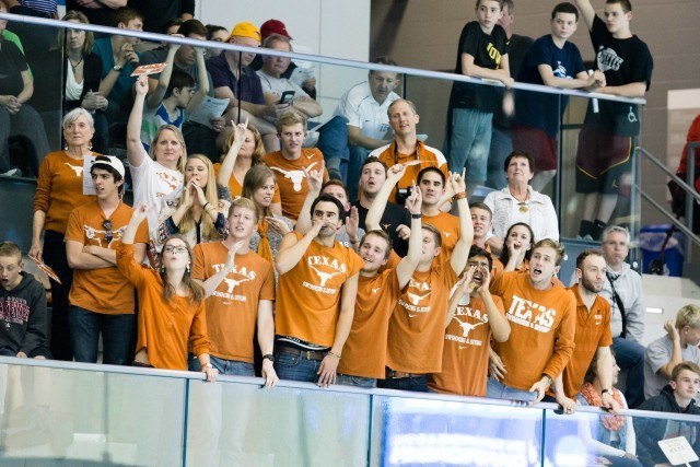 Texas in the stands at the 2015 Men's NCAA Championships (courtesy of Tim Binning, theswimpictures.com)