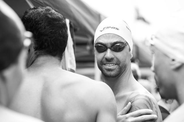 Anthony Ervin ready for the Olympic Club relay (Photo: Mike Lewis - Courtesy of U.S. Masters Swimming)