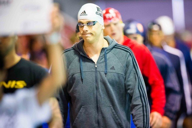 Cesar Cielo headed to the blocks in the 50 free finals (photo: Mike Lewis, Ola Vista Photography)
