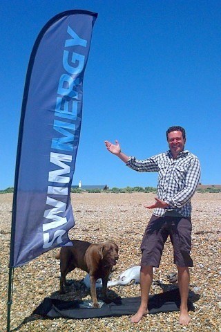 Swimmergy's Rod Hart with faithful friend Trigger along the shores of Brighton (Photo courtesy of Rod Hart)